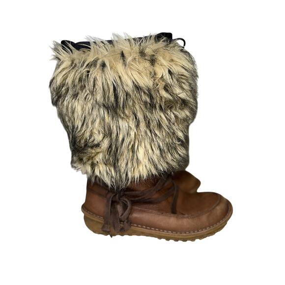 Sorel Ahna Brown Leather Faux Furry Boots Size 8.5 - Picture 5 of 12